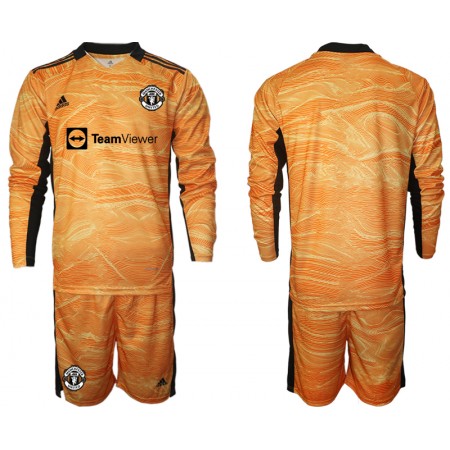 Manchester United Golmanski Domaći Dječji Komplet Dresovi za Nogomet 2021-2022 Dugim Rukavima (+ kratke hlače)